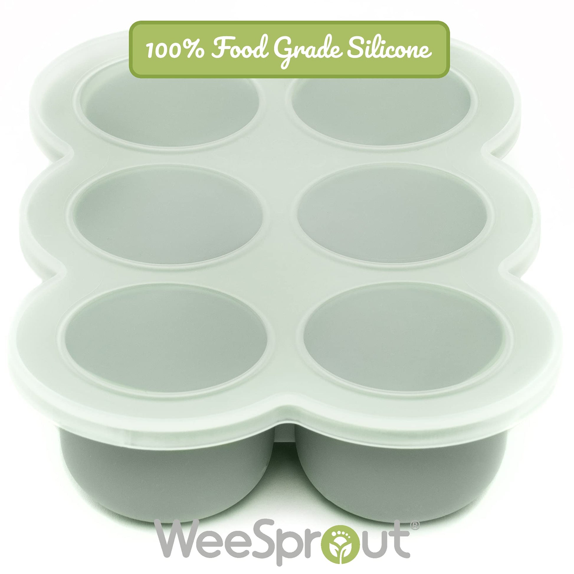 WeeSprout Silicone Freezer Tray with Clip on Lid Perfect Food Storage Container for Homemade Baby Food, Vegetable, Fruit Purees, and Breast Milk (Muted Green, Six 3 Ounce Sections)