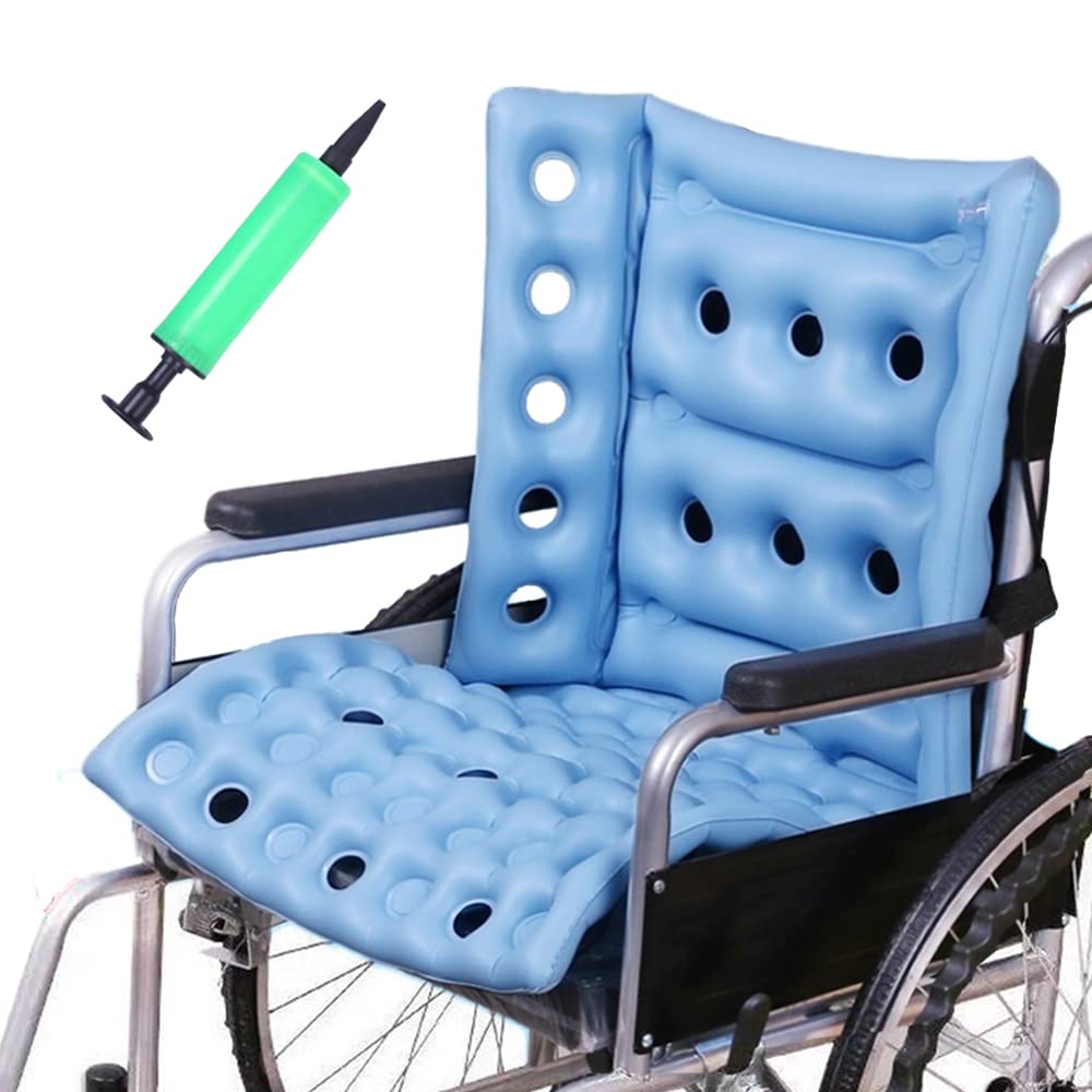 Cojín Inflable Mesinurs Azul para Silla de Ruedas con Respaldo Completo para Alivio del Dolor de Espalda