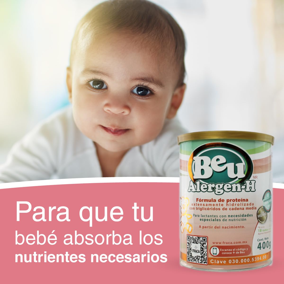 FRACA | Beu Alergen-H | Fórmula Infantil de Proteína | Absorción de Vitaminas | Desarrollo Cerebral y Visual | Alergias Alimentarias | Esencial para el Crecimiento | Pack 3 latas 400g c/u
