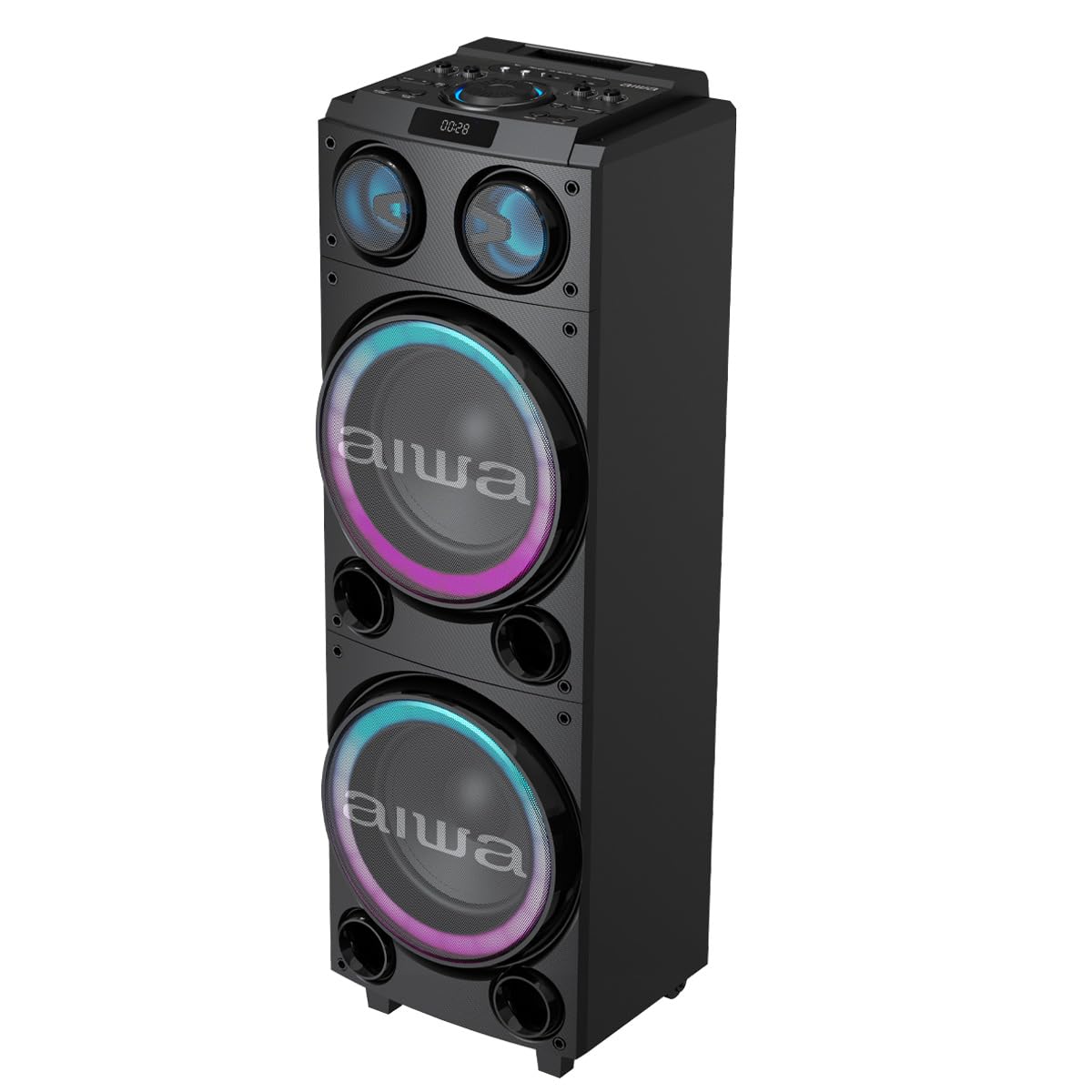 Sistema de Audio Bluetooth Aiwa AWPOC14 Negro con 100W RMS, Doble Bocina de 10 Pulgadas y Luces LED Integradas