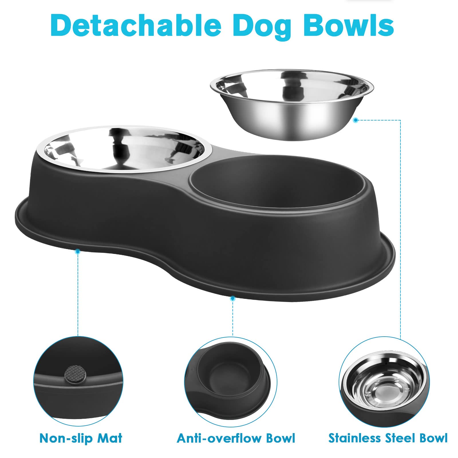 Cuencos dobles para perros de agua y alimentos, cuencos de acero inoxidable con estación de resina antideslizante, cuencos de comedero para mascotas para cachorros, perros medianos y gatos