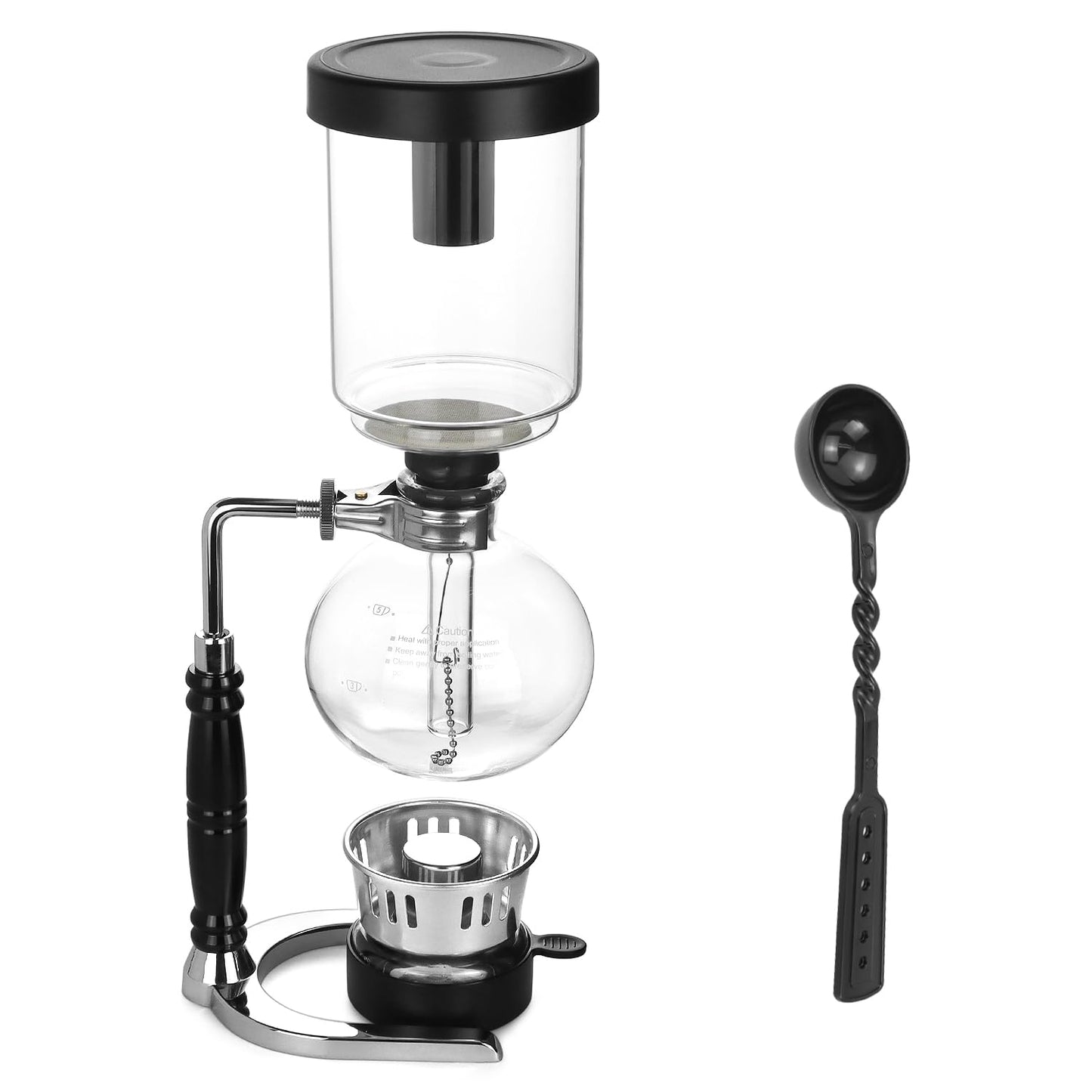 Cafetera de Sifón QWORK Borosilicato Transparente con Abrazadera Regulable