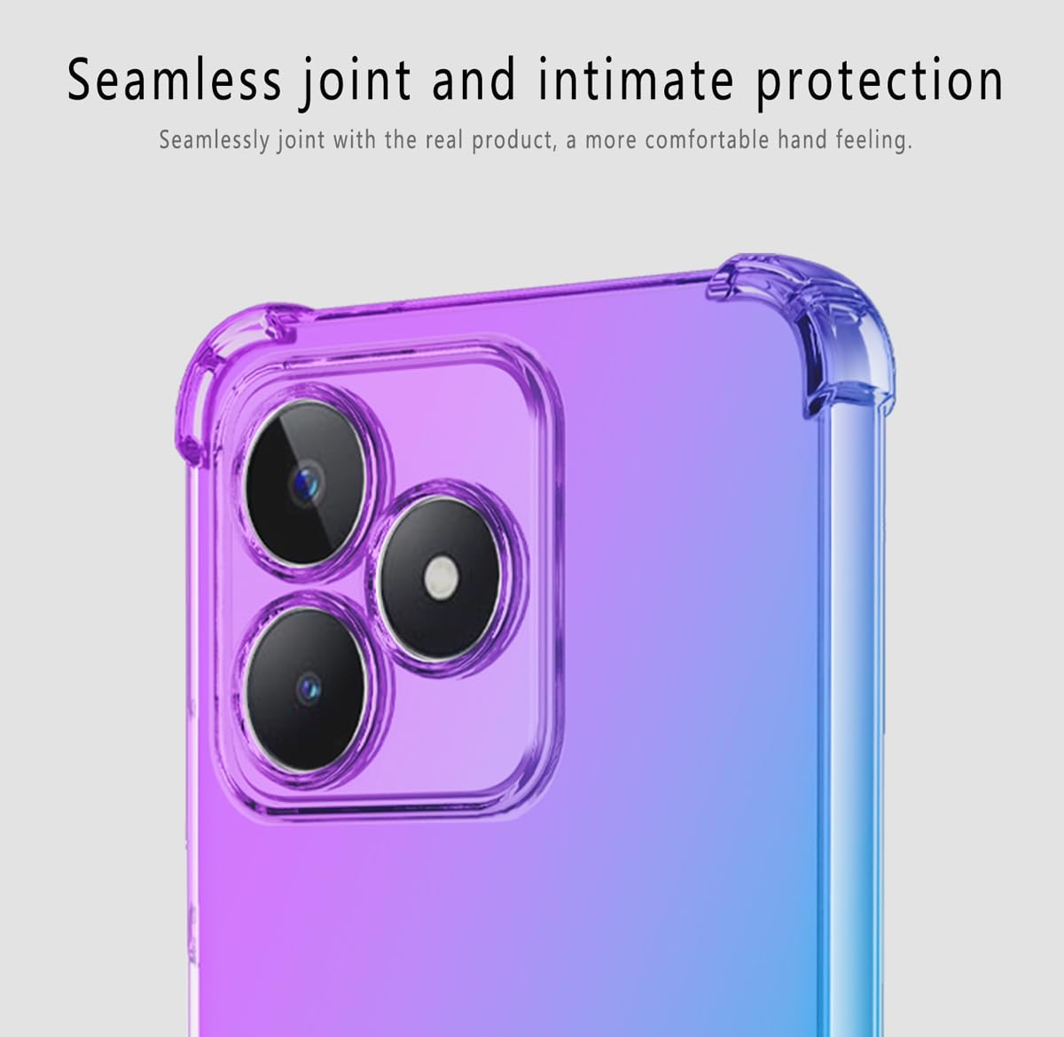 DABUNA Funda para Realme C53 4G y Narzo N53 Case Uso Rudo,Transparente Colores Degradados Protectora de Cámara Anticaída Carcasa Bumper(Púrpura Azul)