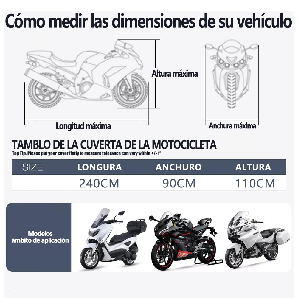 Cubierta Protector para Motocicleta Protección contra Polvo/Lluvia,Funda Motocicleta Impermeable,Es adecuado para la mayoría de las motocicletas,por ejemplo,Harley,Honda,Kawasaki etc (Rojo Azufaifa)