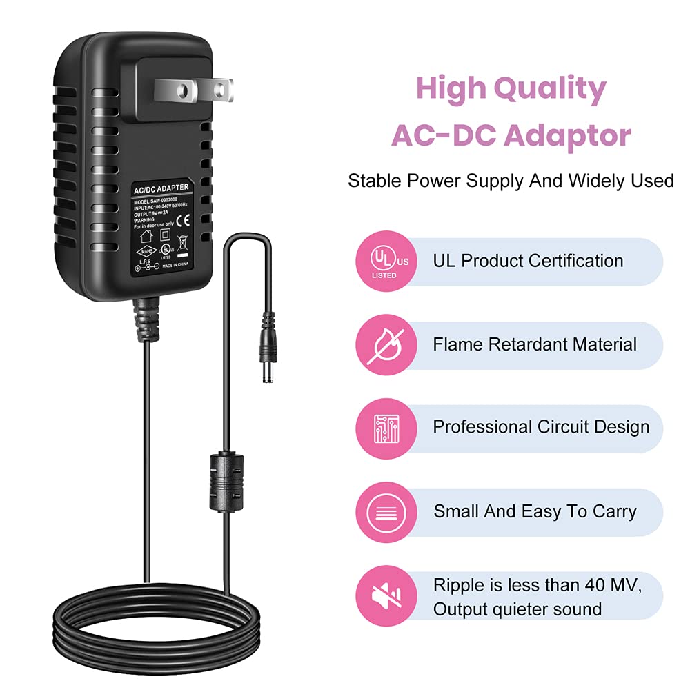Adaptador de Fuente de Alimentación Pigtone 9V Negra Punta Negativa para Pedales de Guitarra