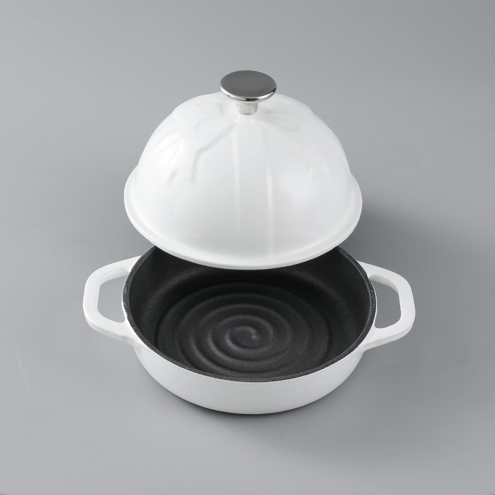 HAWOK - Cloche de pan de hierro fundido, diámetro 6.3 pulgadas/16 cm, 0.57 cuartos de galón, molde para hornear de masa madre esmaltado blanco