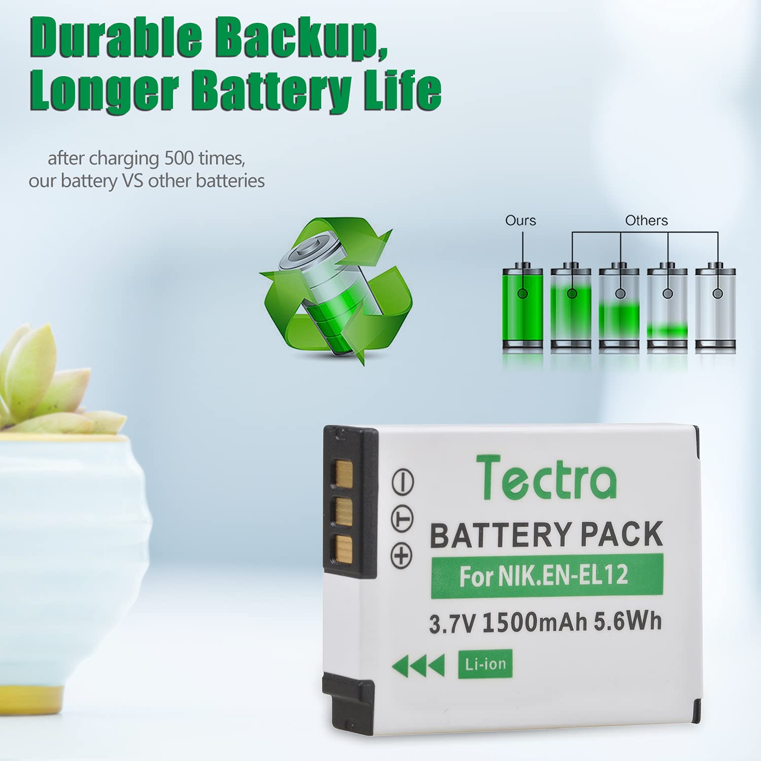 Batería y Cargador Tectra Nikon EN-EL12 Compatibles para AW100 AW110 AW120 AW130 A1000 B600 W300 A900 S6300 S8100 S8200 S9050 S9400 S9700 S9900 P310