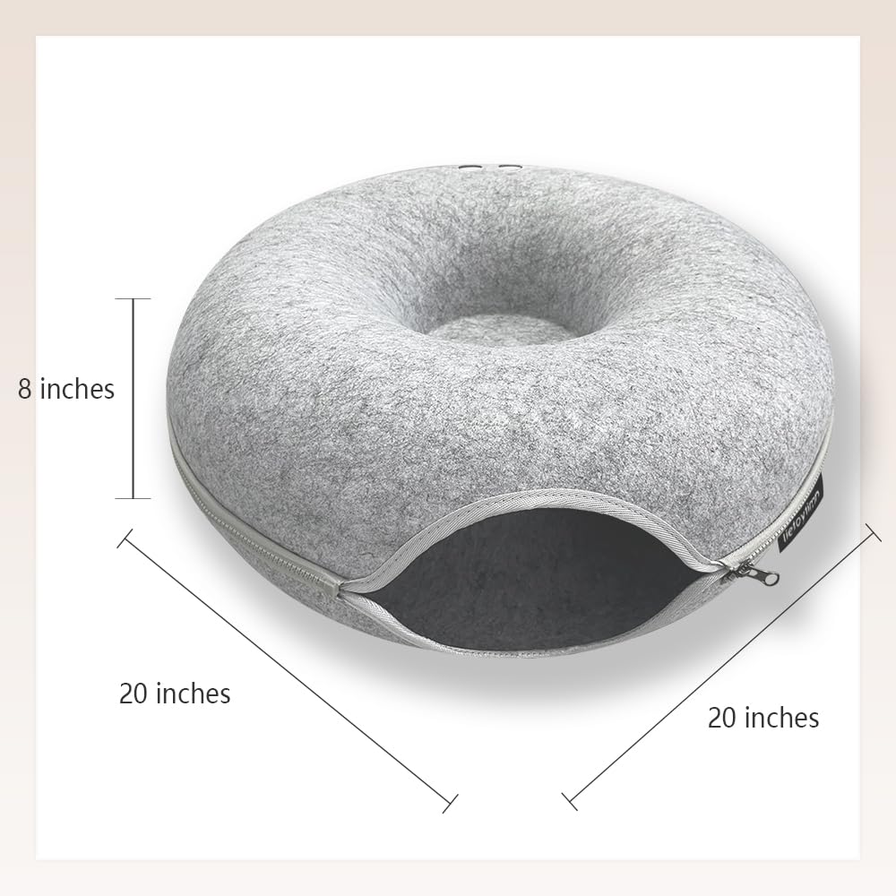 liefoytimn - Cama túnel para gatos, cama para gatos de dona, mirilla de ventilación divertida, cama desmontable con cierre para gatos, fieltro lavable, cama universal para todas las estaciones,