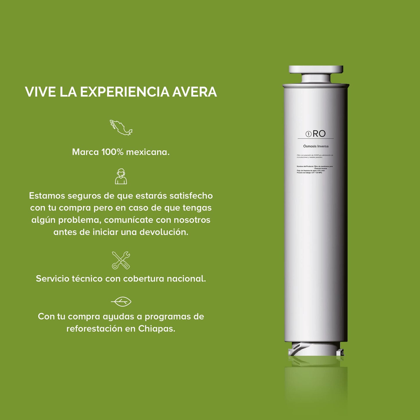 AVERA Filtro de Membrana de Osmosis Inversa para Purificador de Agua por Osmosis DOI3L con Duración de 12 MESES, FRDOI3L01