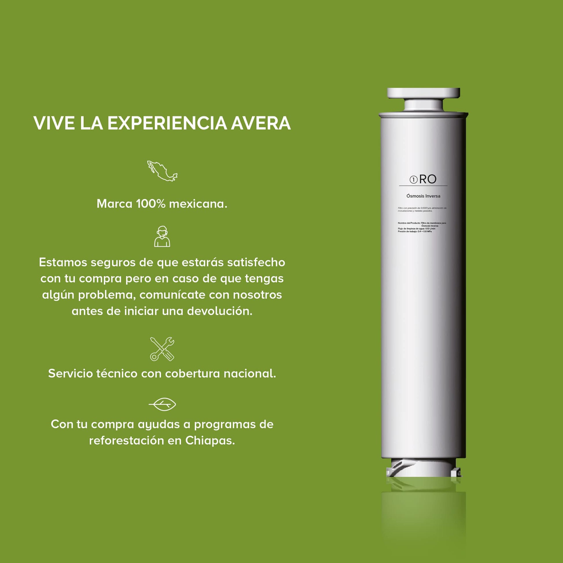 AVERA Filtro de Membrana de Osmosis Inversa para Purificador de Agua por Osmosis DOI3L con Duración de 12 MESES, FRDOI3L01