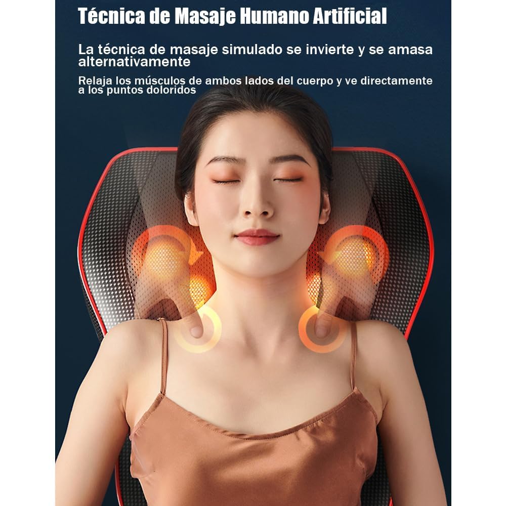 Mythya Cojines de Masaje Eléctricos, Masajeador de Espalda para Dolor de Espalda, Shiatsu Masajeador de Espalda Baja con Calor, Almohada de Masaje de Amasamiento 3D para Espalda, Cuello, Hombros