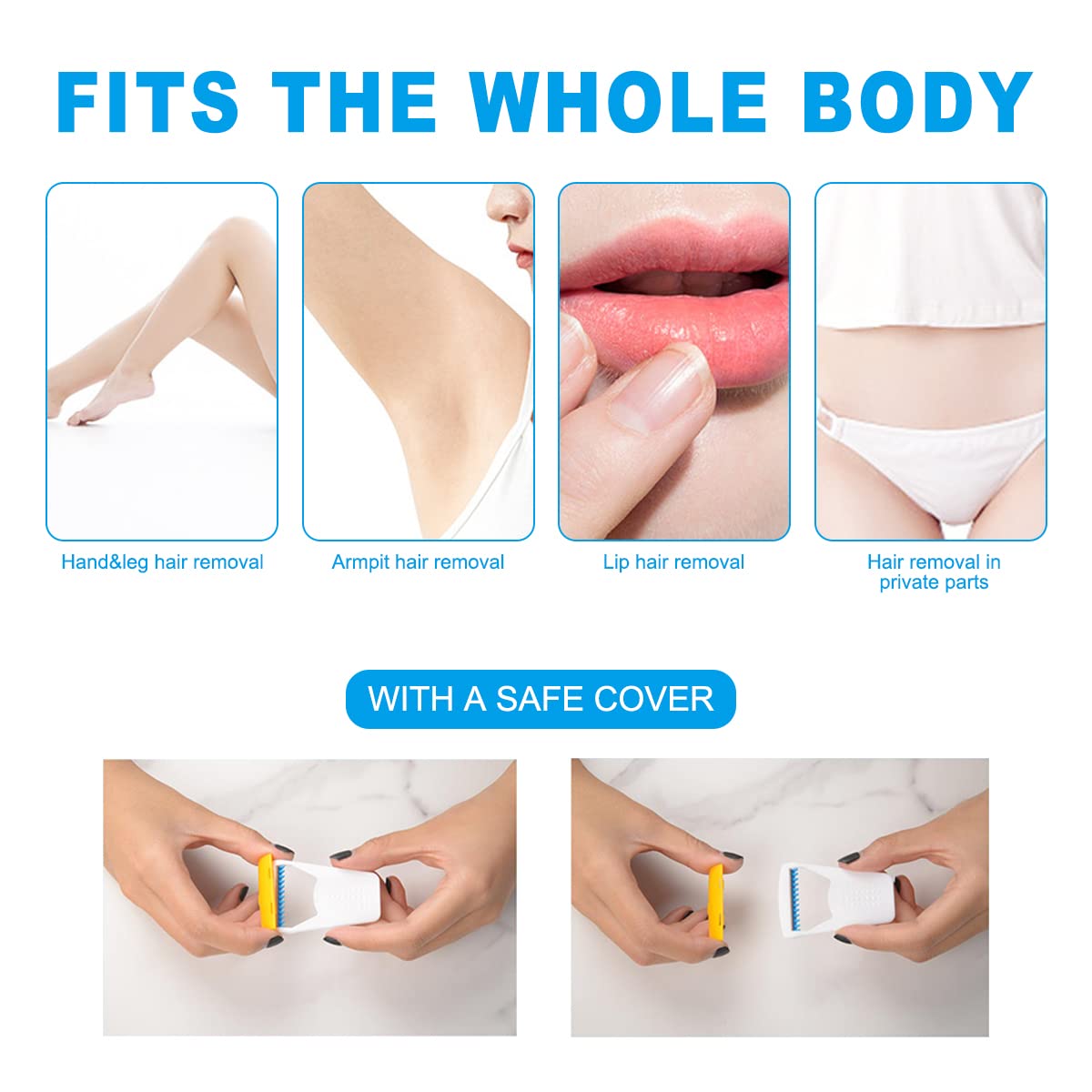Maquinillas de afeitar desechables, 50 cuchillas de afeitar desechables, empaquetadas individualmente, uso seco y húmedo con tapa de protección, cuchillas de afeitar de acero inoxidable para mujeres y hombres