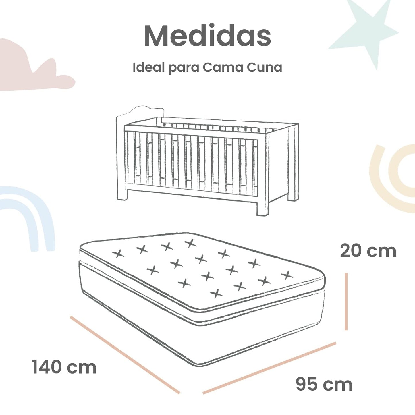 Wishes by Nap Juego de Sábanas para Cama Cuna 95x140cm, Bebé - 3 Piezas - Suaves Gris Unisex