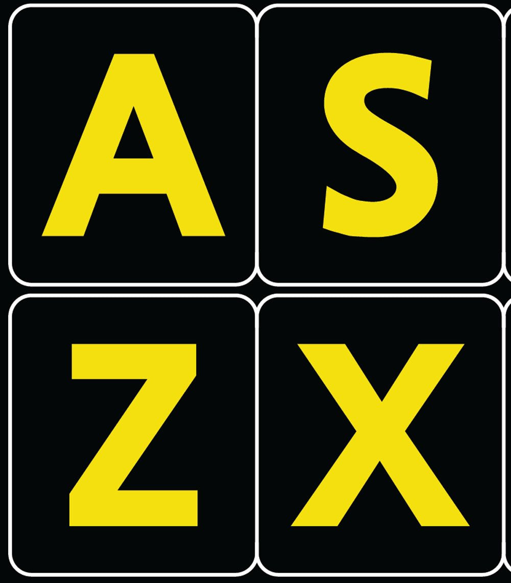 Pegatinas para teclado, letras grandes, letras amarillas, color negro