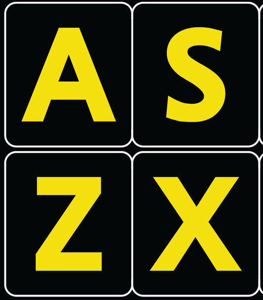Pegatinas para teclado, letras grandes, letras amarillas, color negro