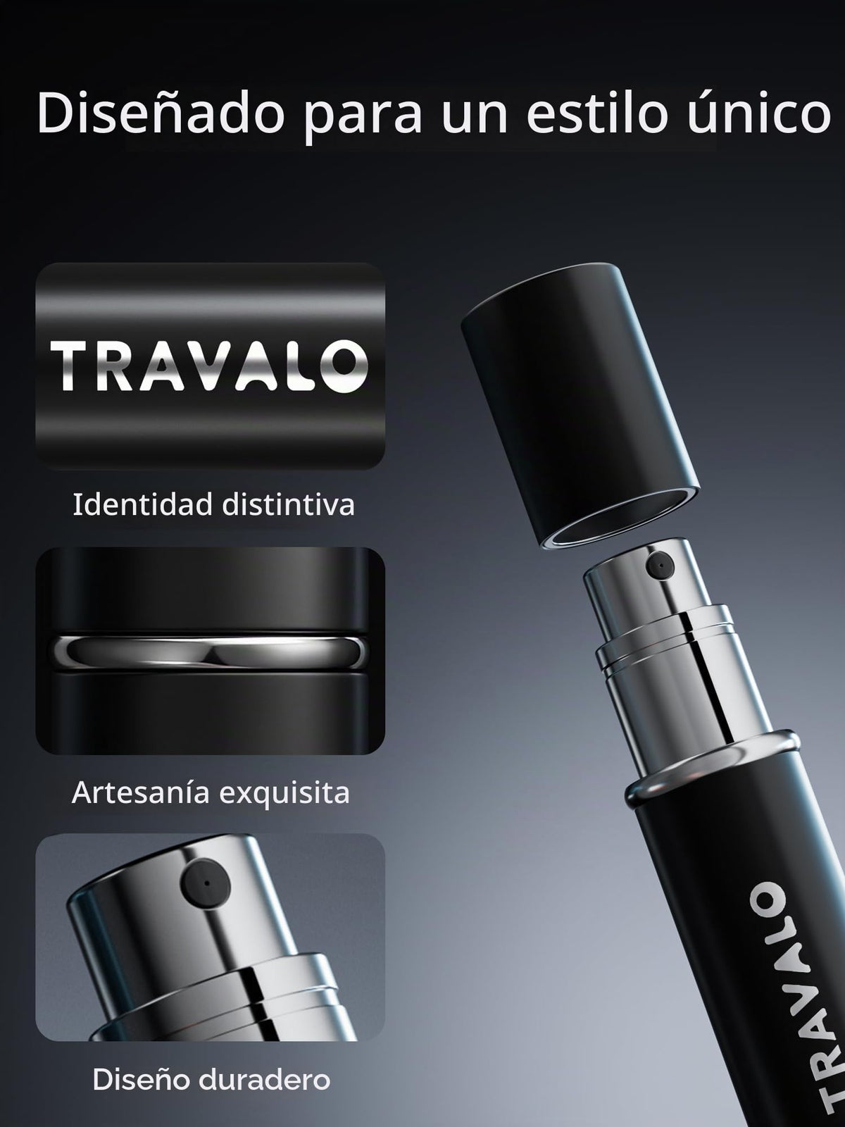 Atomizador de perfume recargable, botella de perfume con relleno inferior, mini dispensador de colonia, tamaño de viaje, pulverizador portátil para mujeres y hombres, regalo (ESSENTI, negro)