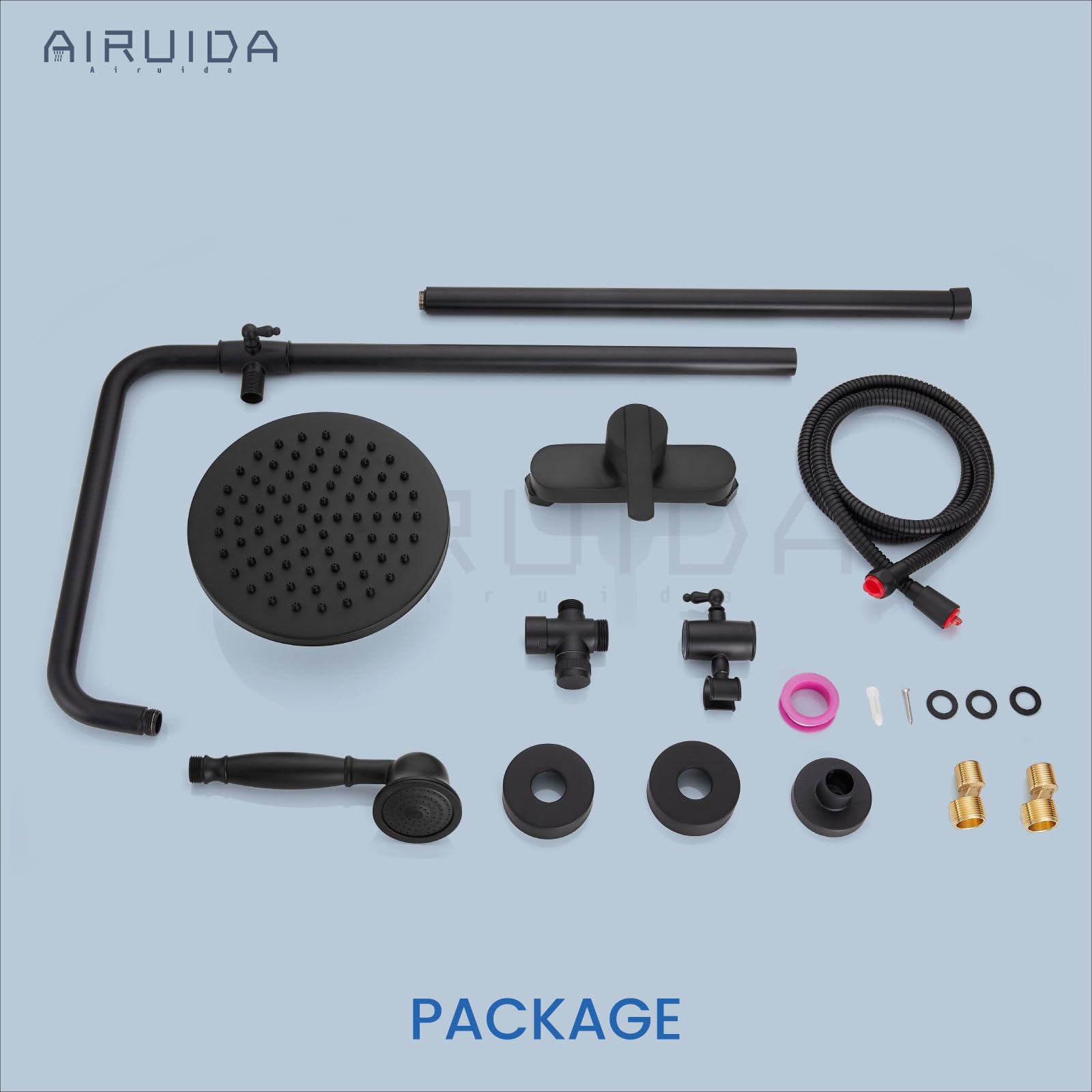 Sistema de Ducha Airuida Negro Mate con Alcachofa Moderna de Doble Función y Desviador de Cobre Sólido