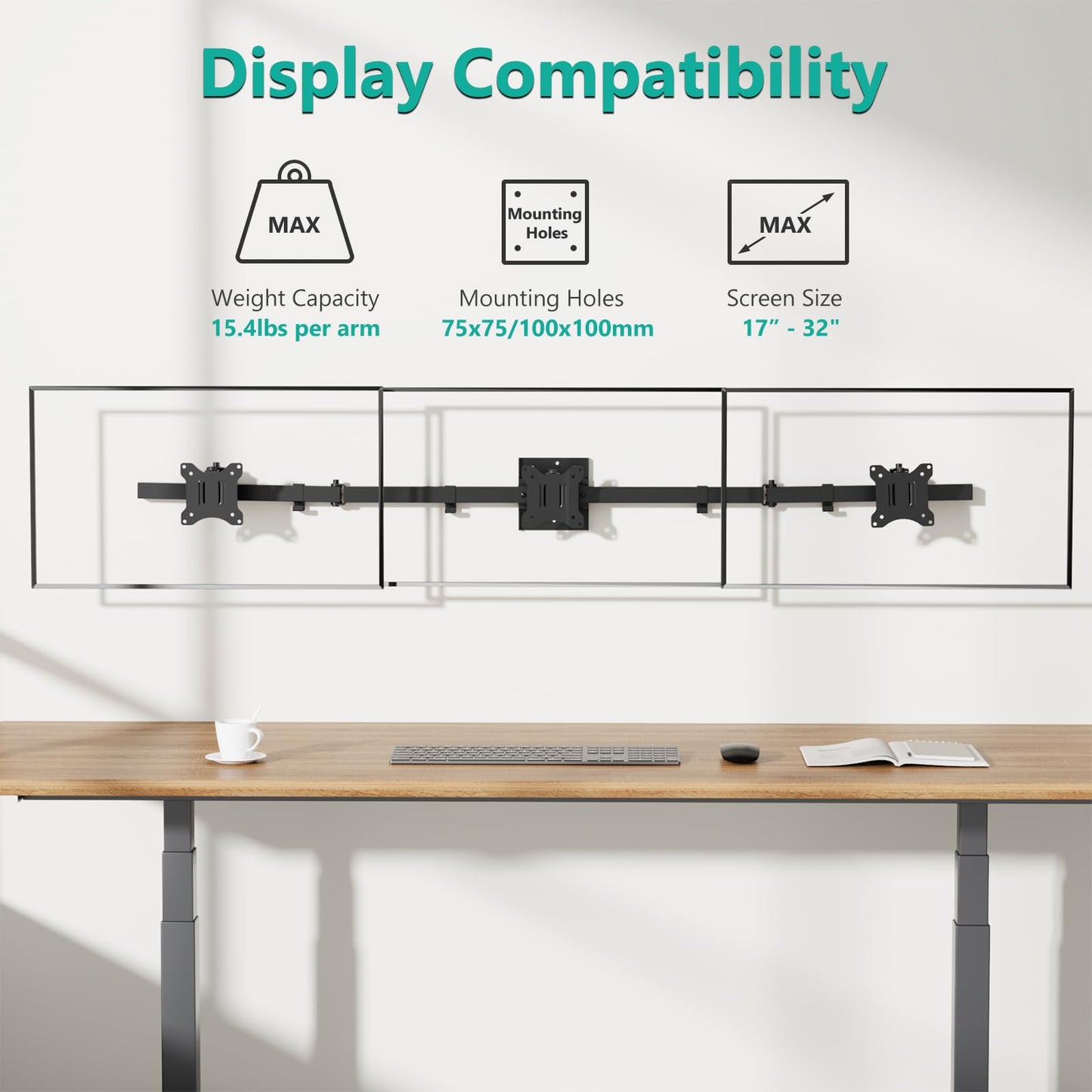 Soporte para Monitor WALI Negro con Brazo Triple e Inclinación para 3 Pantallas de 17 a 32 Pulgadas