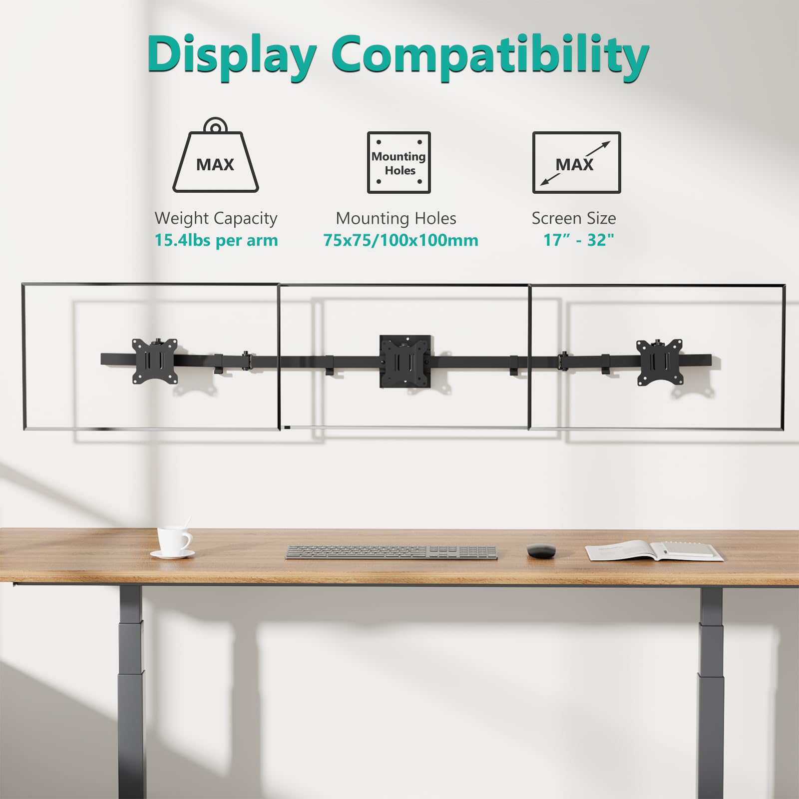 Soporte para Monitor WALI Negro con Brazo Triple e Inclinación para 3 Pantallas de 17 a 32 Pulgadas