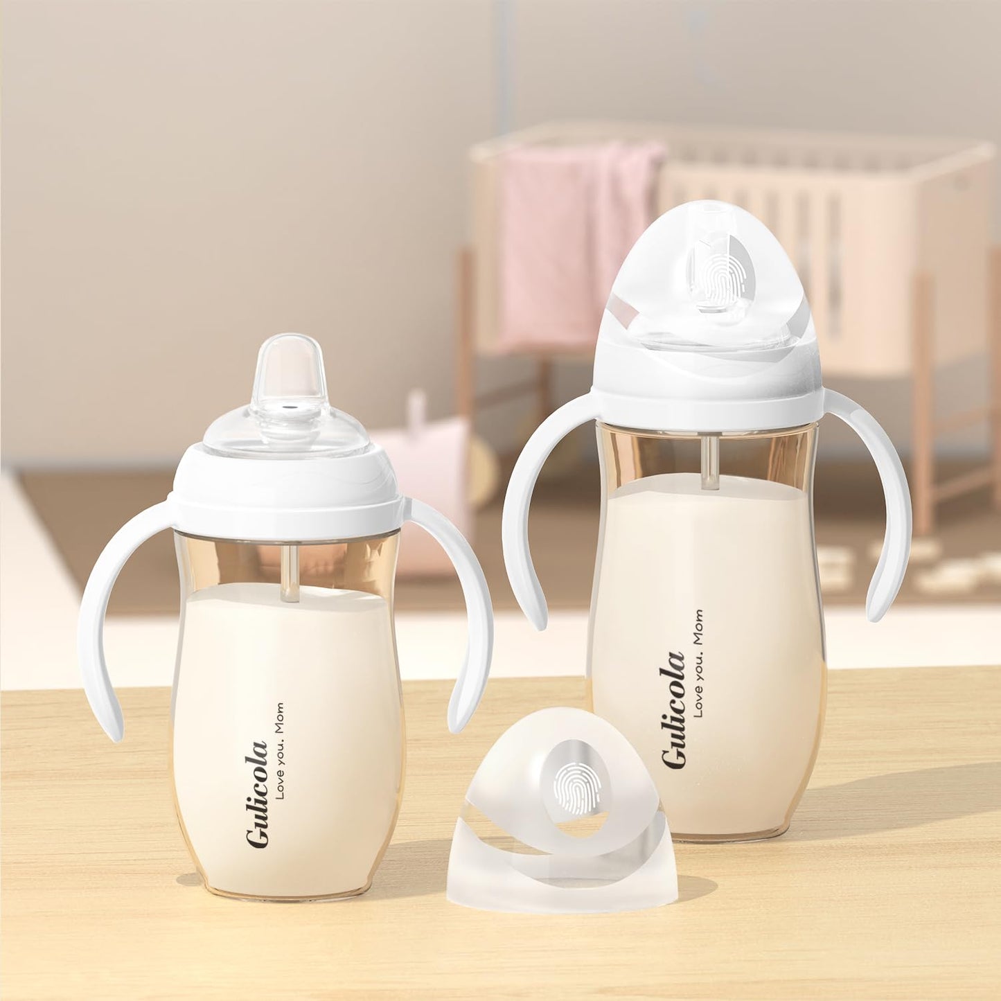 Gulicola - Biberón con pajita, taza de sorbo de paja con mango, sin BPA PPSU, 6 meses más, 9 onzas, transparente