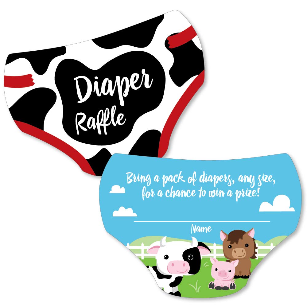 Big Dot of Happiness Farm Animals – Pañales en forma de boletos – Barnyard Baby Shower actividades – Juego de rifa de pañales – Juego de 24