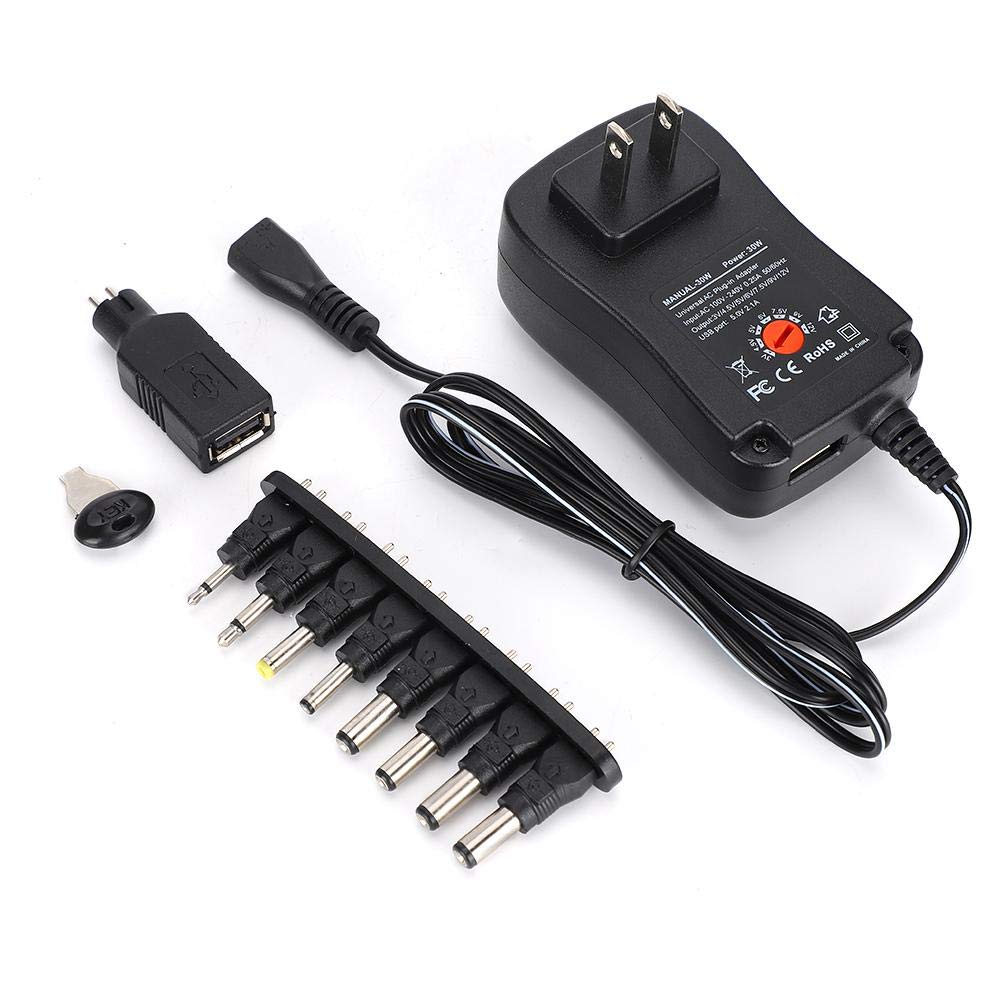 Adaptador de Corriente Universal ASHATA Negro con Conector DC para Pantalla LED y Equipo de Seguridad