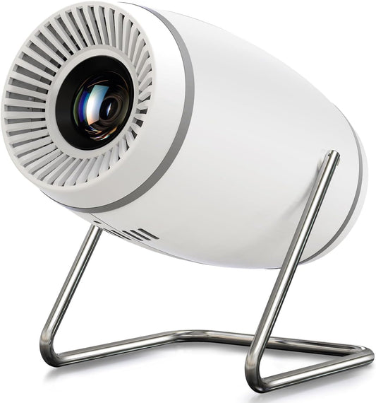 Mini Proyector Maypug Blanco con WiFi 6 y Bluetooth 5.4 Compatible con 4K y Android 14 Autónomo de 180°