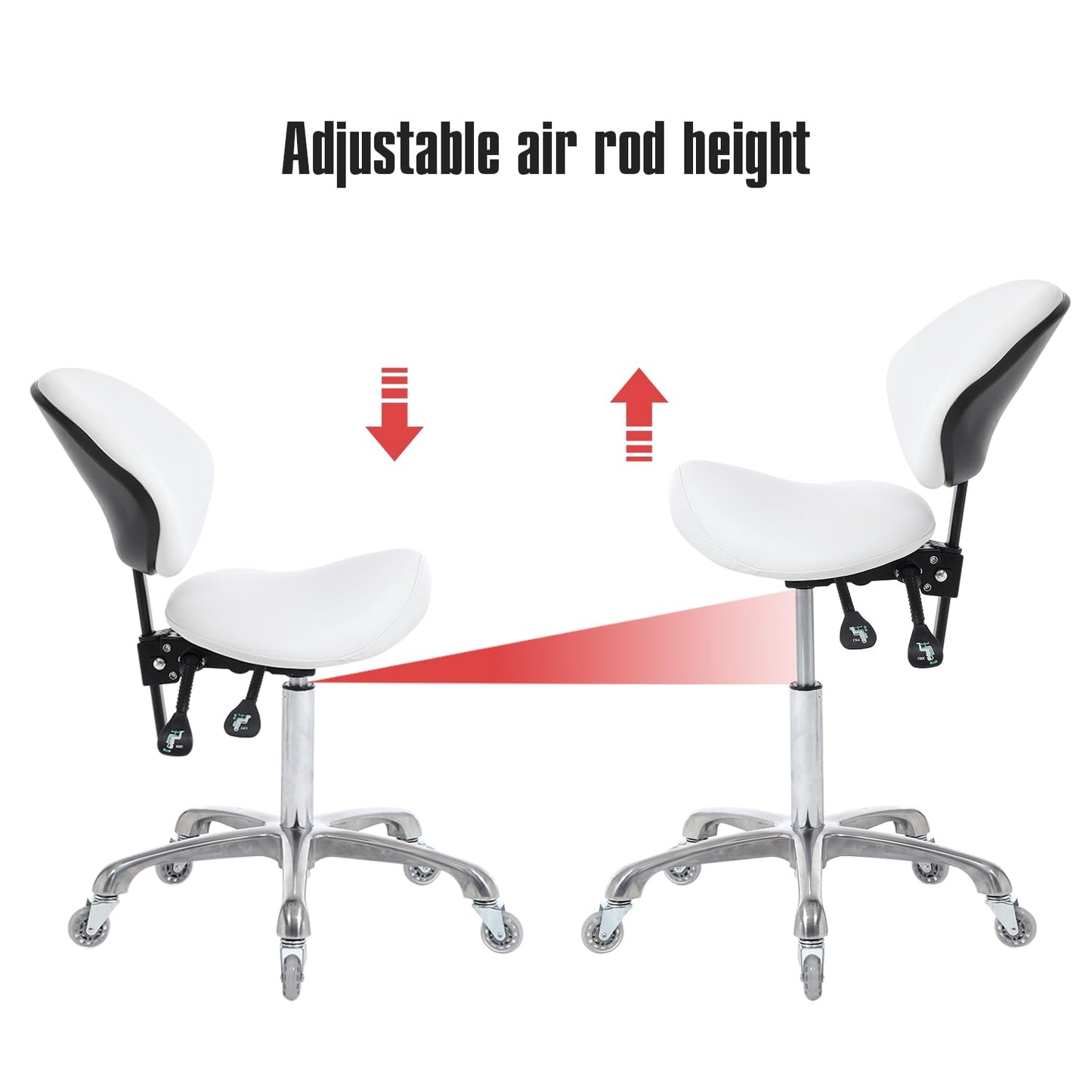FRNIAMC - Taburete ergonómico con ruedas ajustable, hidráulico de alta resistencia (350 libras) para salón de laboratorio dental, estudio de masaje, oficina (blanco, con respaldo)