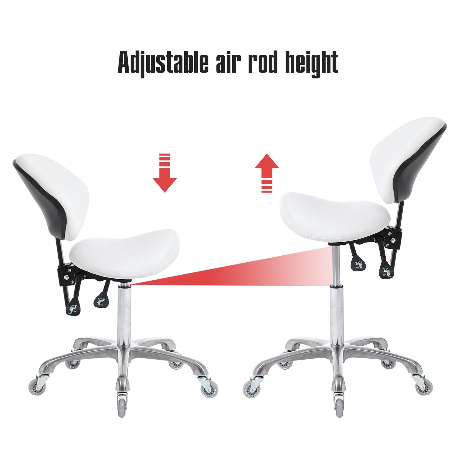 FRNIAMC - Taburete ergonómico con ruedas ajustable, hidráulico de alta resistencia (350 libras) para salón de laboratorio dental, estudio de masaje, oficina (blanco, con respaldo)