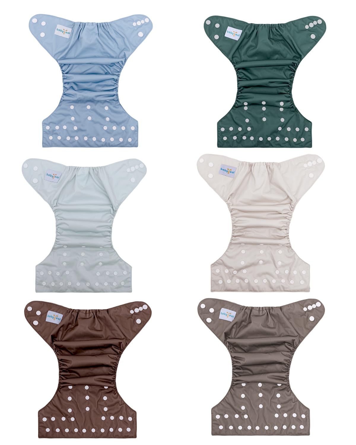 Babygoal - Pañales de tela reutilizables, ajustables y lavables 6 piezas + 6 insertos de microfibra