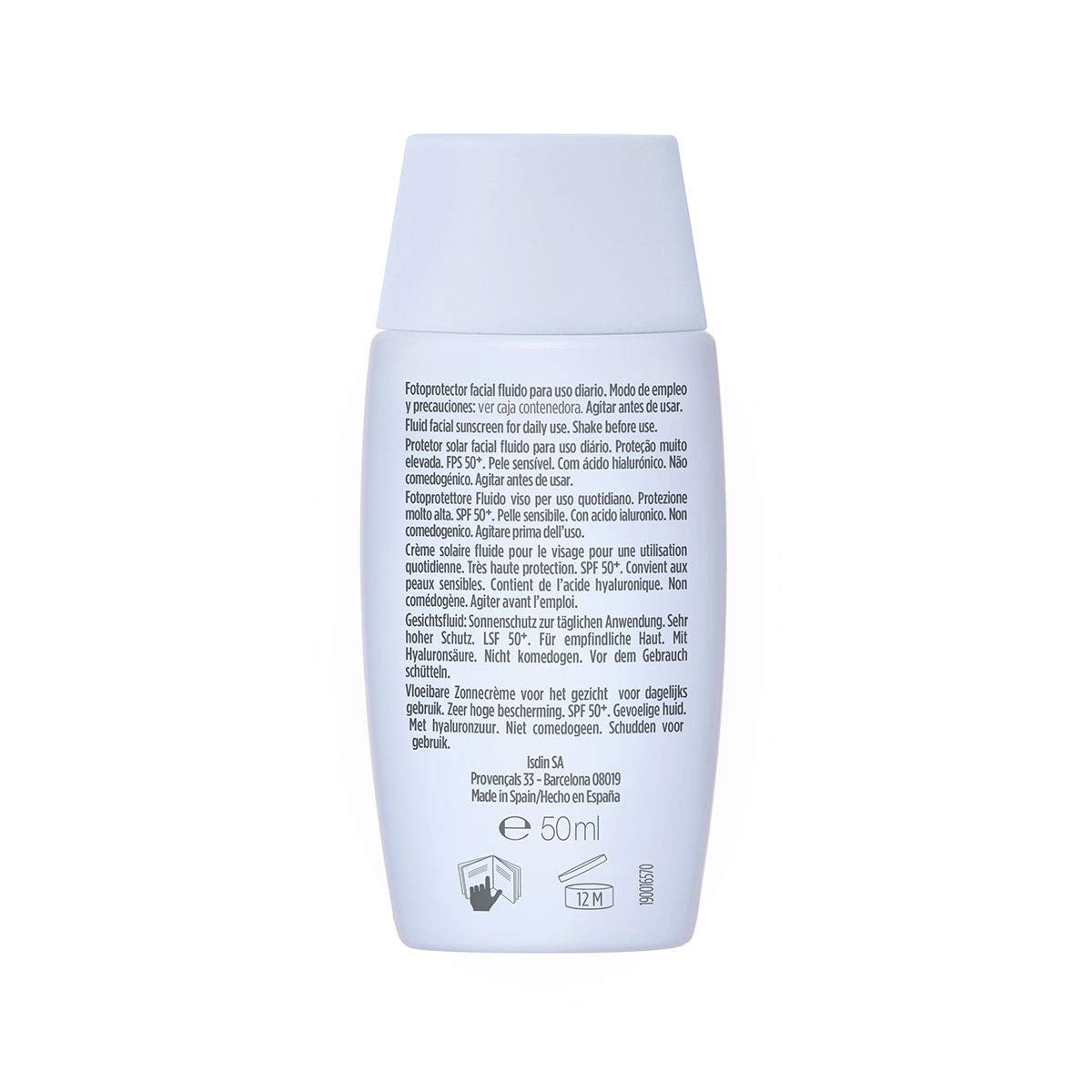 ISDIN Fotoprotector Fusion Fluid SPF 50+, Protector Solar Facial, Innovadora textura ultraligera que se funde con tu piel, 50ml