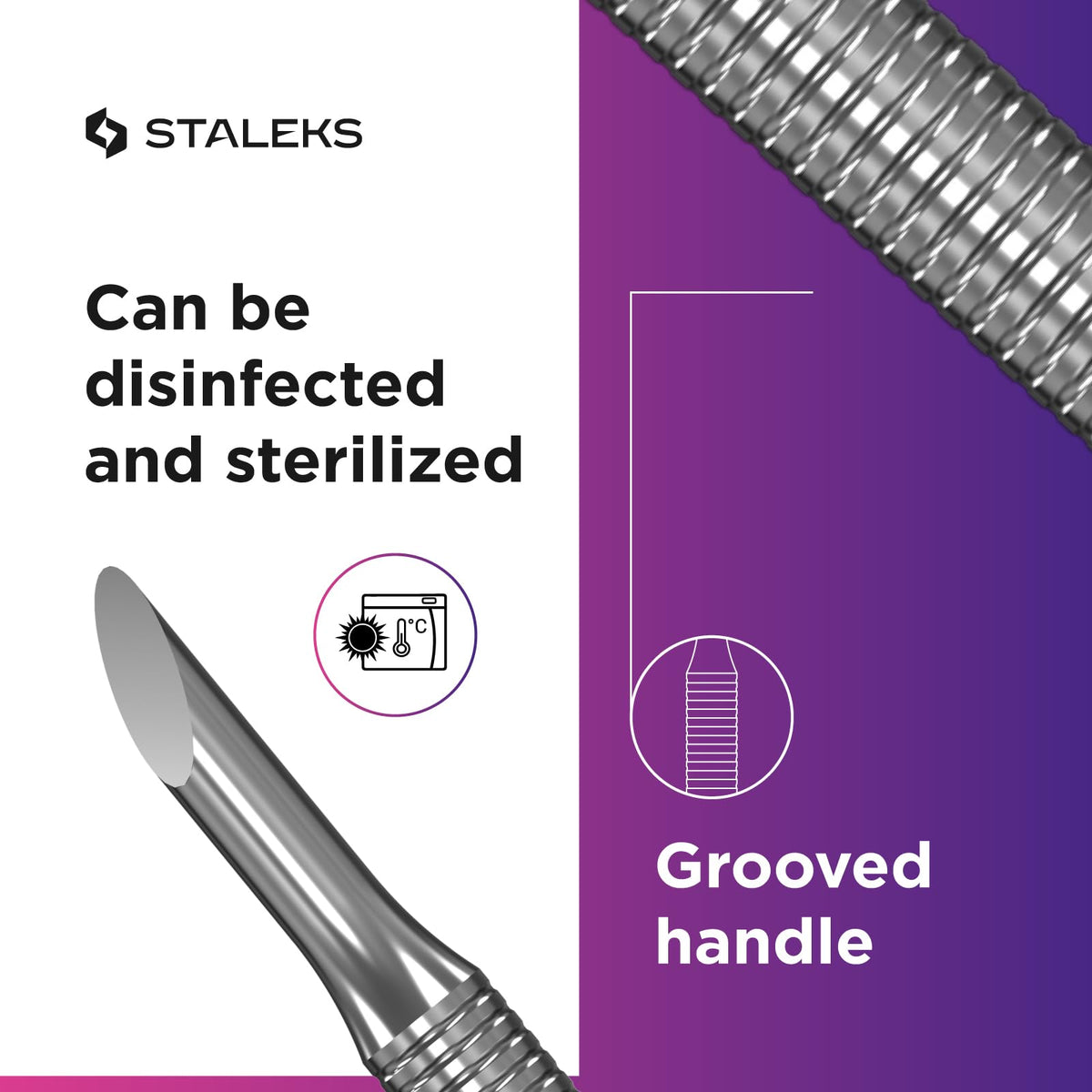 STALEKS PRO Empujador De Cutículas Profesional Staleks Manicure Pusher Expert 90 Tipo 5 – Acero Inoxidable (Empujador Biselado Y Recto)