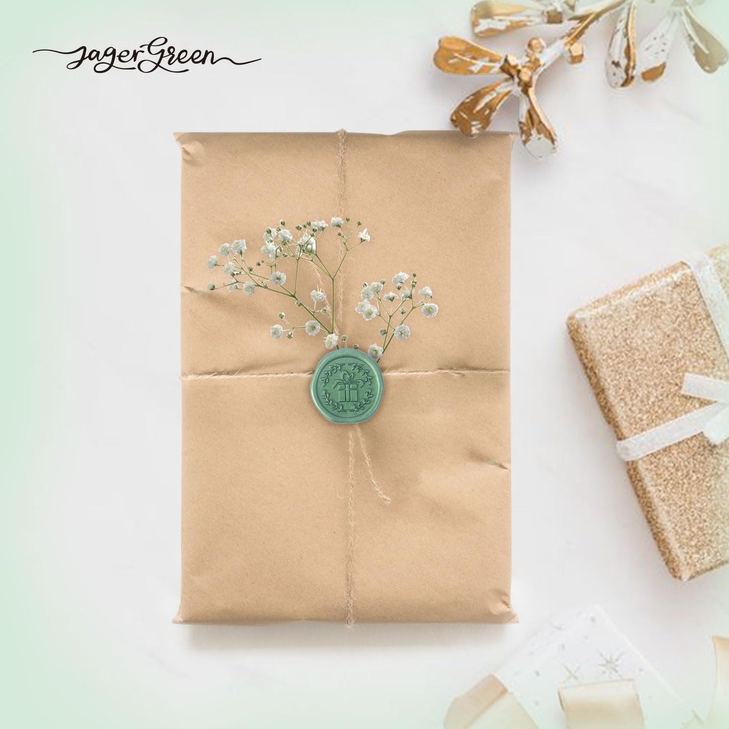JAGERGREEN - Juego de pegatinas de cera con varios patrones de sellos, calcomanía verde para invitaciones de boda, personalizable, sellador de sobres, regalo de Navidad (regalo, 60 piezas)