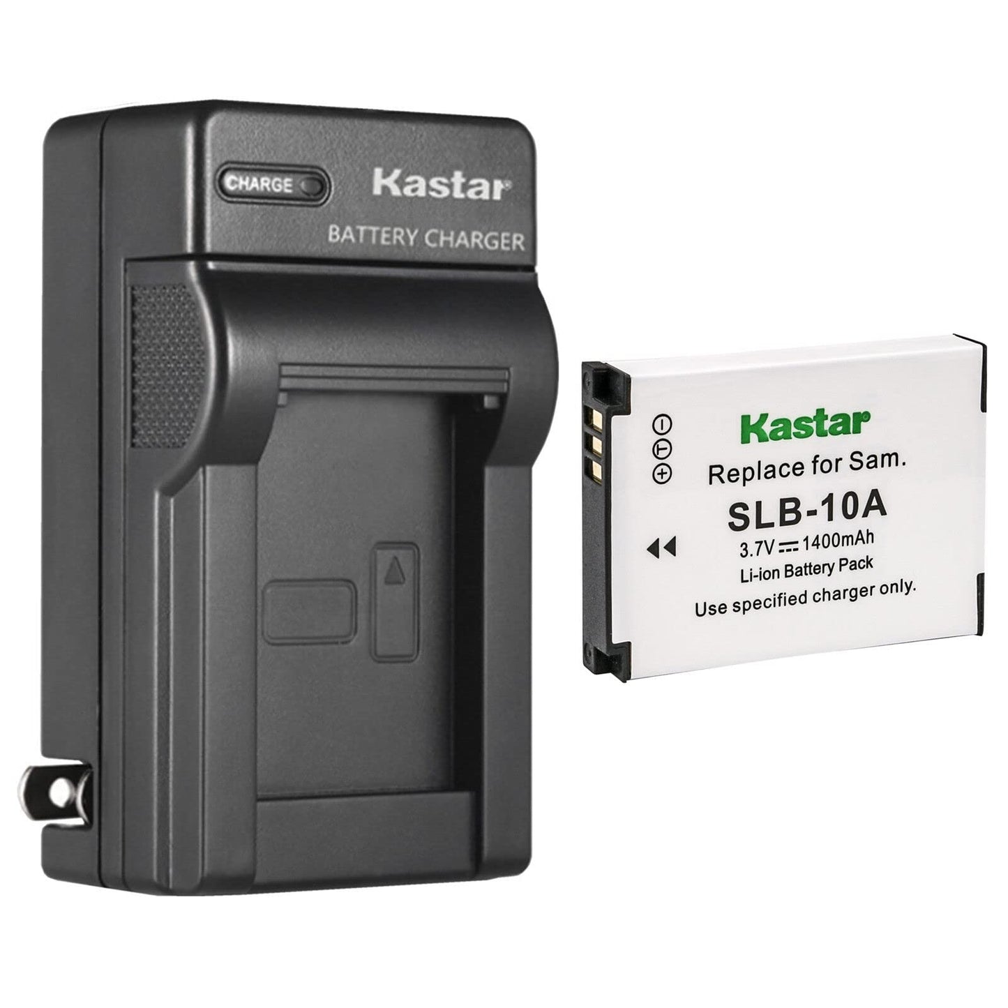 Kastar - Paquete de 1 batería SLB-10A y cargador de pared de CA de repuesto para Samsung M110, M310, M310W, NV9, P800, P1000, PL50, PL51, PL55, PL60, PL65, PL70, SL102, SL202, SL310, SL420, SL520,