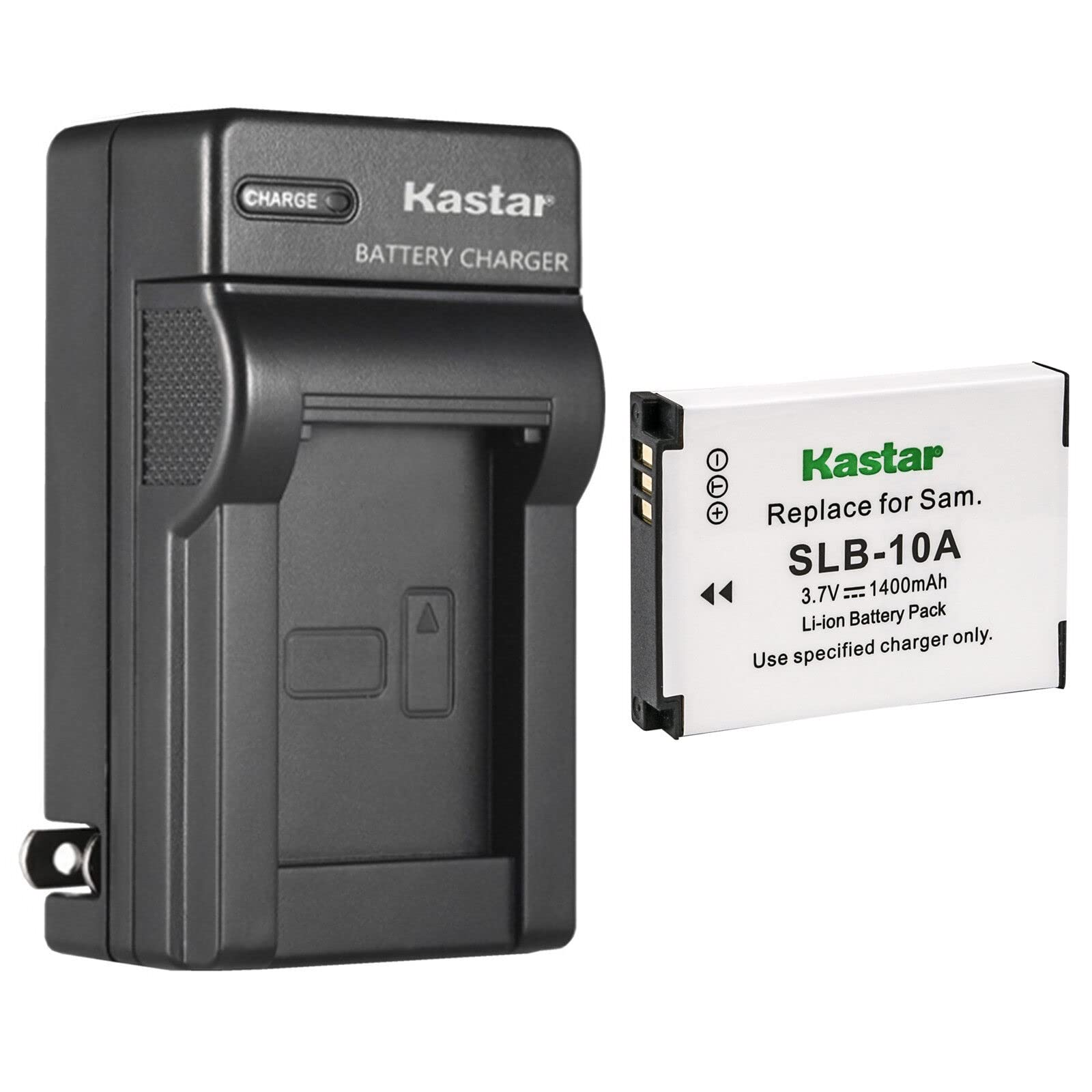 Kastar - Paquete de 1 batería SLB-10A y cargador de pared de CA de repuesto para Samsung M110, M310, M310W, NV9, P800, P1000, PL50, PL51, PL55, PL60, PL65, PL70, SL102, SL202, SL310, SL420, SL520,