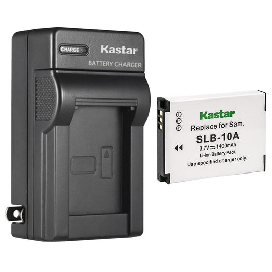 Kastar - Paquete de 1 batería SLB-10A y cargador de pared de CA de repuesto para Samsung M110, M310, M310W, NV9, P800, P1000, PL50, PL51, PL55, PL60, PL65, PL70, SL102, SL202, SL310, SL420, SL520,