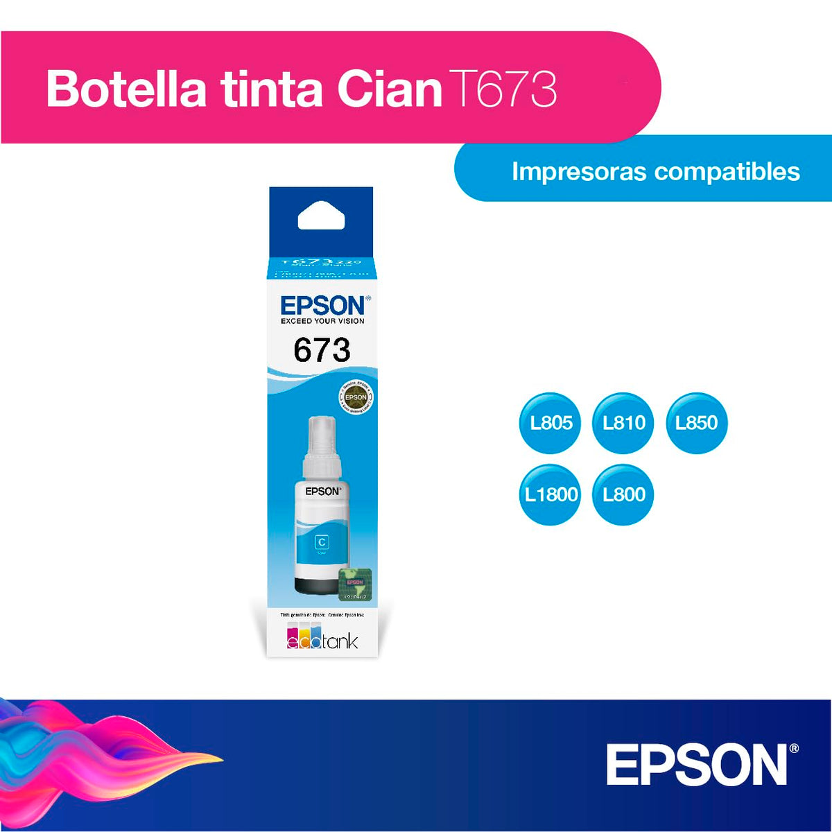 Cartucho de Tinta Epson C13T673220 Cyan Cian para L800 L1800
