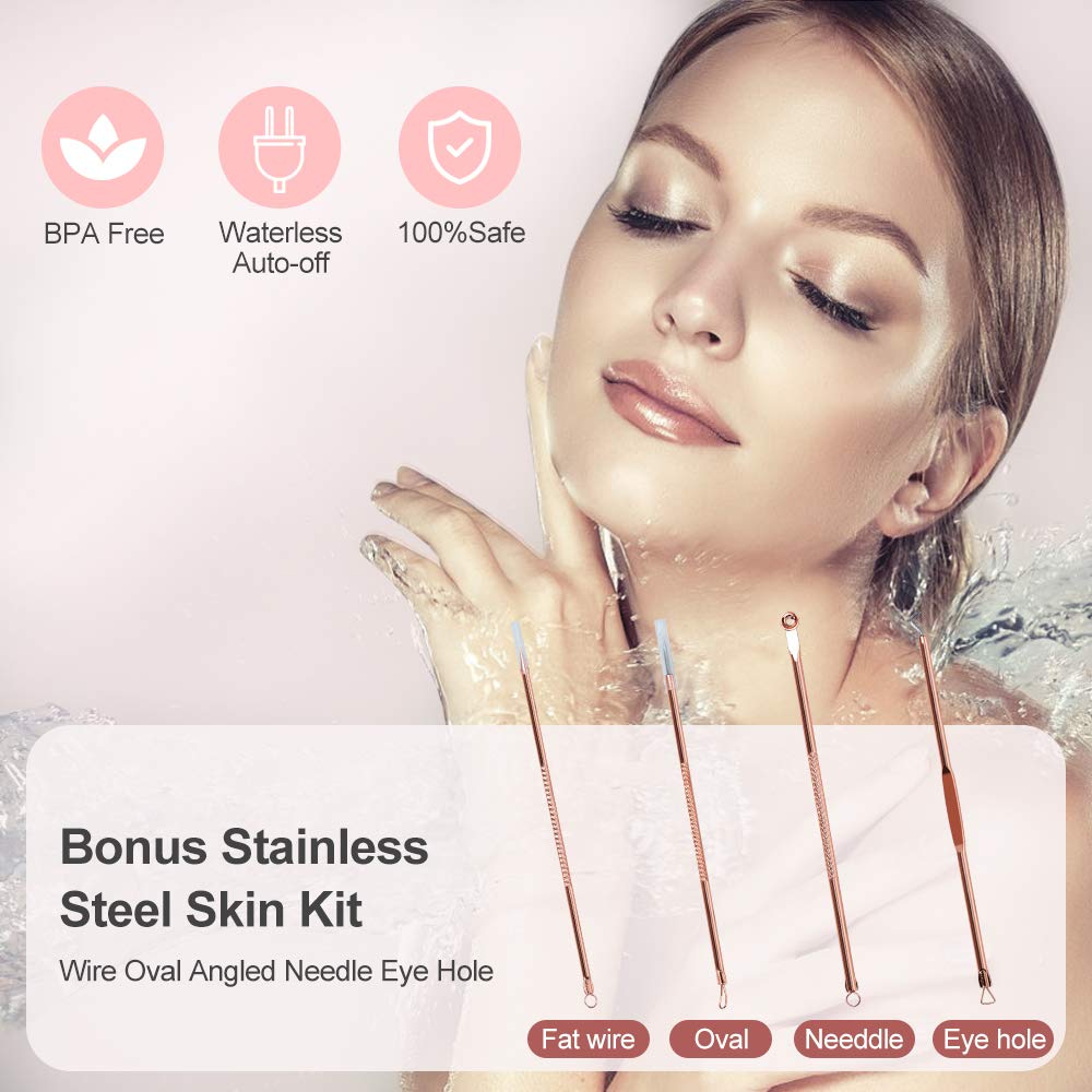 Amconsure - Vaporizador facial nano iónico para el hogar, humidificador facial cálido para mujeres, vaporizador facial hidratante para spa, desatasca los poros, kit de 5 piezas de piel de acero inoxidable y 2 estropajos faciales de silicona