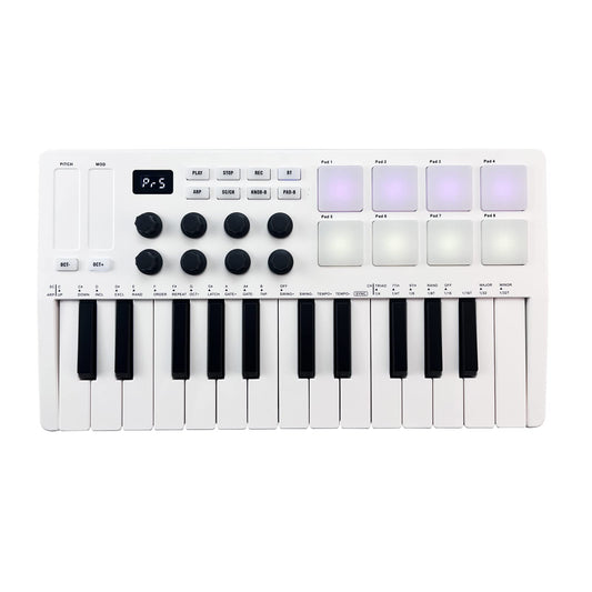 Laurio Teclado de Control Midi de 25 Teclas Mini Teclado USB portátil Controlador Midi con 25 Teclas sensibles a la Velocidad 8 Almohadillas retroiluminadas RGB 8 perillas