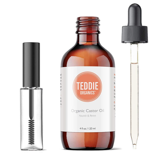 Aceite de Ricino Teddie Organics Orgánico Prensado en Frío 100% Puro 120 ml para Cabello Piel Pestañas y Cejas