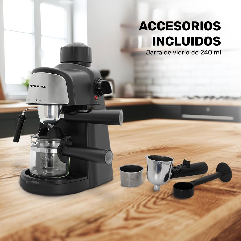 Cafetera Taurus Viena Negra con Espumador de Leche y Jarra de Vidrio 240 ml