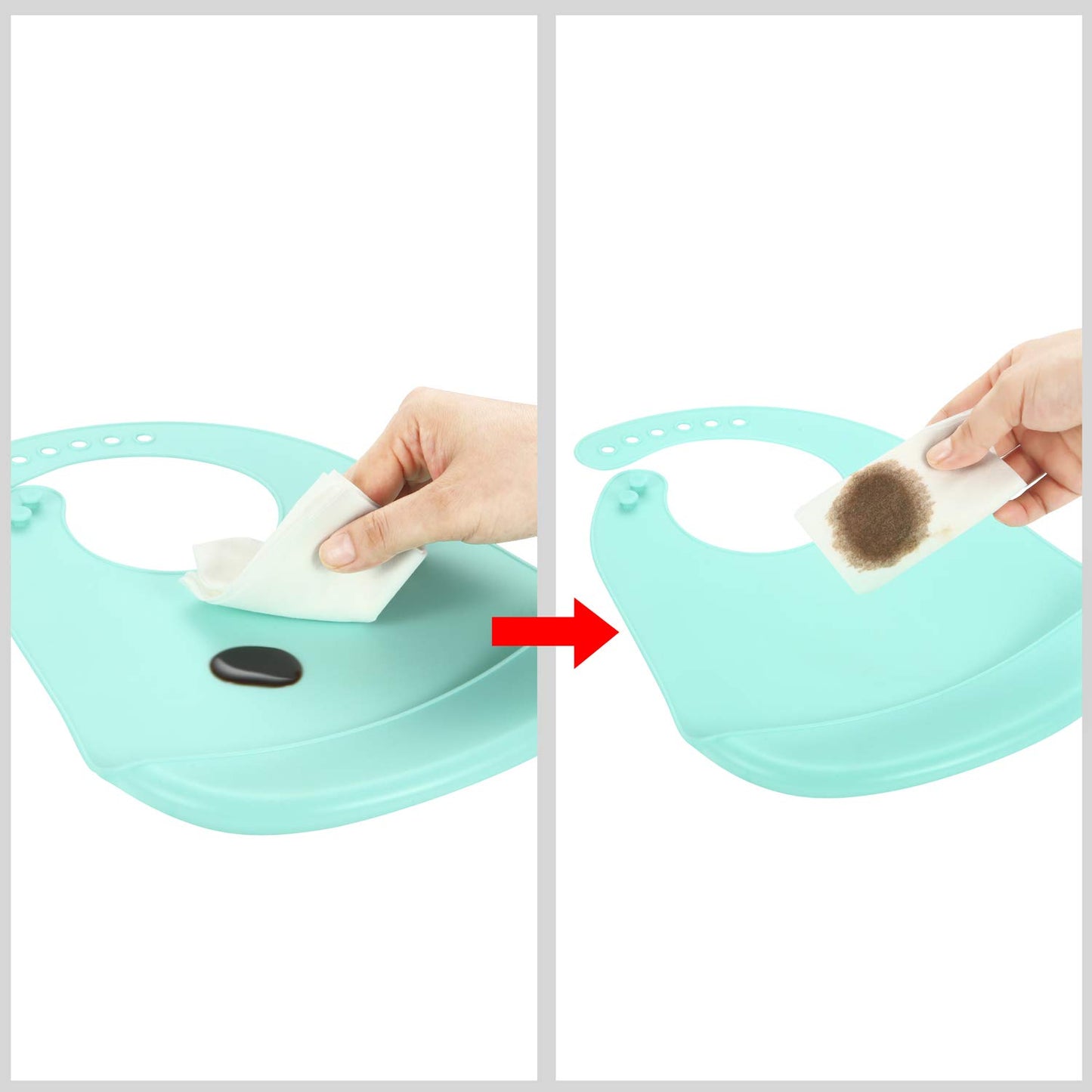 PandaEar - Paquete de 3 baberos de silicona impermeables para bebé, baberos de alimentación súper delgados y ligeros con bolsillo para colector de alimentos para niños pequeños (azul/púrpura/gris)