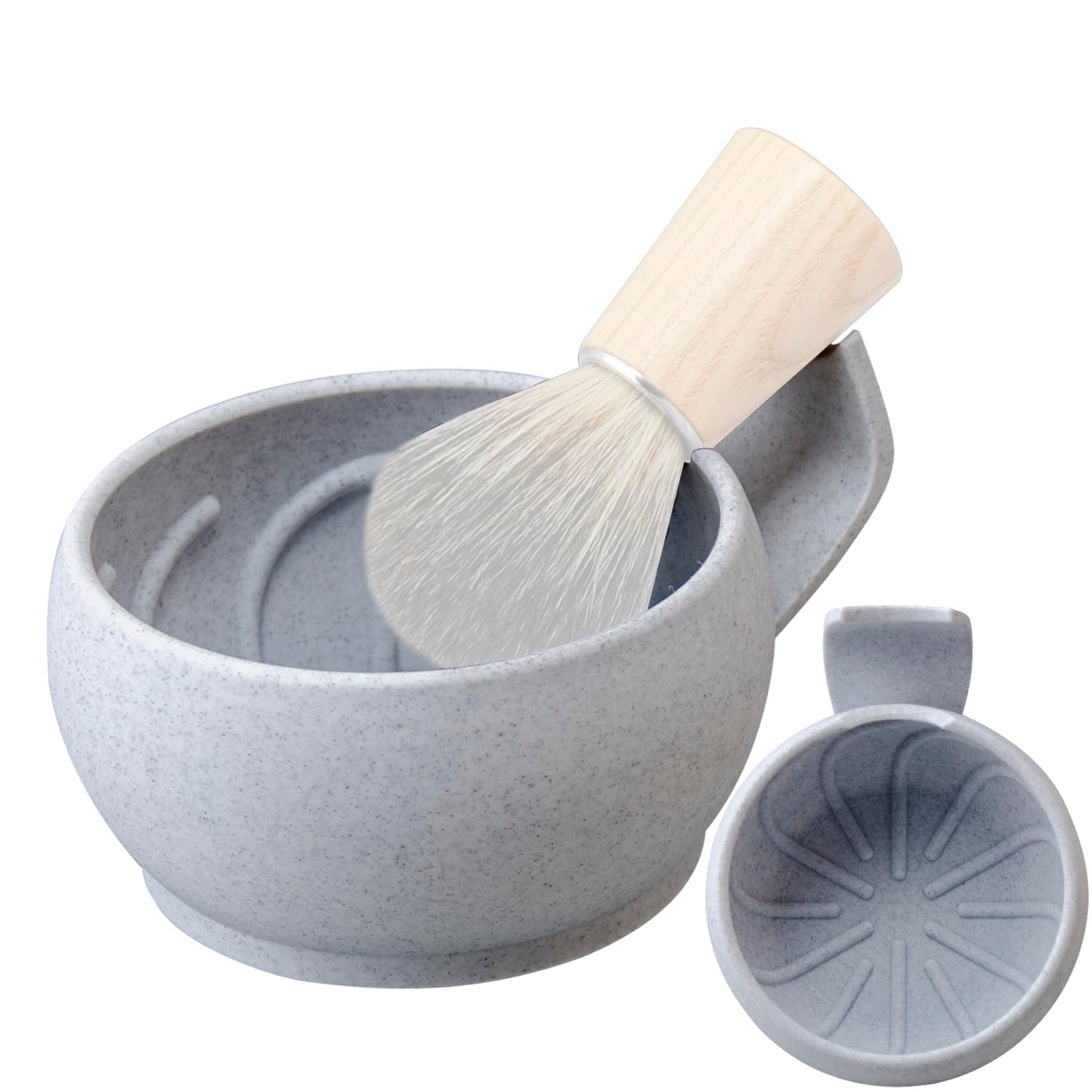 Grandslam - Tazón de afeitar con crestas, taza de afeitar con soporte para brocha, jabón, tazón de afeitar para crema de afeitar y jabón, duradero y mantiene el calor por más tiempo, espuma rica y