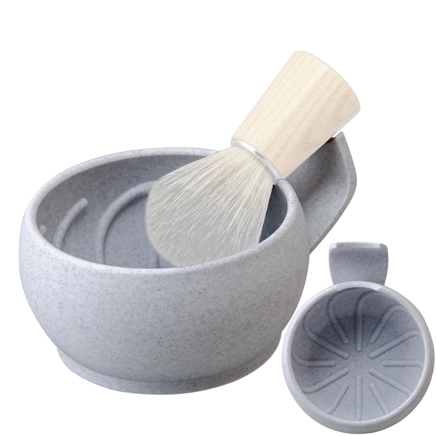 Grandslam - Tazón de afeitar con crestas, taza de afeitar con soporte para brocha, jabón, tazón de afeitar para crema de afeitar y jabón, duradero y mantiene el calor por más tiempo, espuma rica y