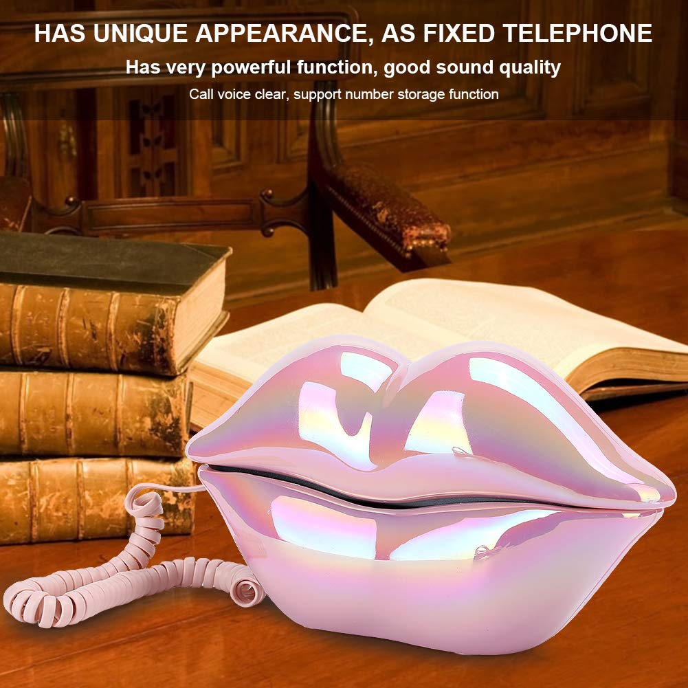 Teléfono Rosa galvanizado en Forma de Labio, Almacenamiento de números de Soporte WX-3016 Teléfono Fijo de Moda, teléfono de Escritorio en casa Teléfono con Cable para