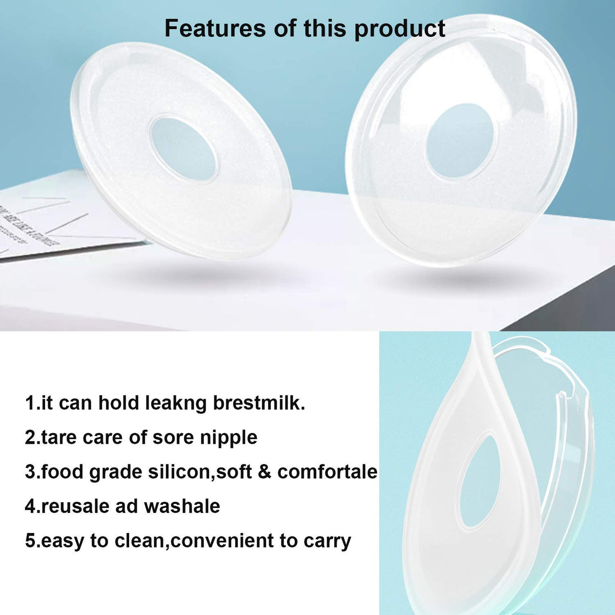 Upgrade Version Breast Shells Nipple Shield with Anti-Flow Stopper Therapy Comfort for Sore Leaking Breast aFeeding Nursing Mother BPA Free Food Grade Silicon Breastmilk Saving (1 box of 2 shells)