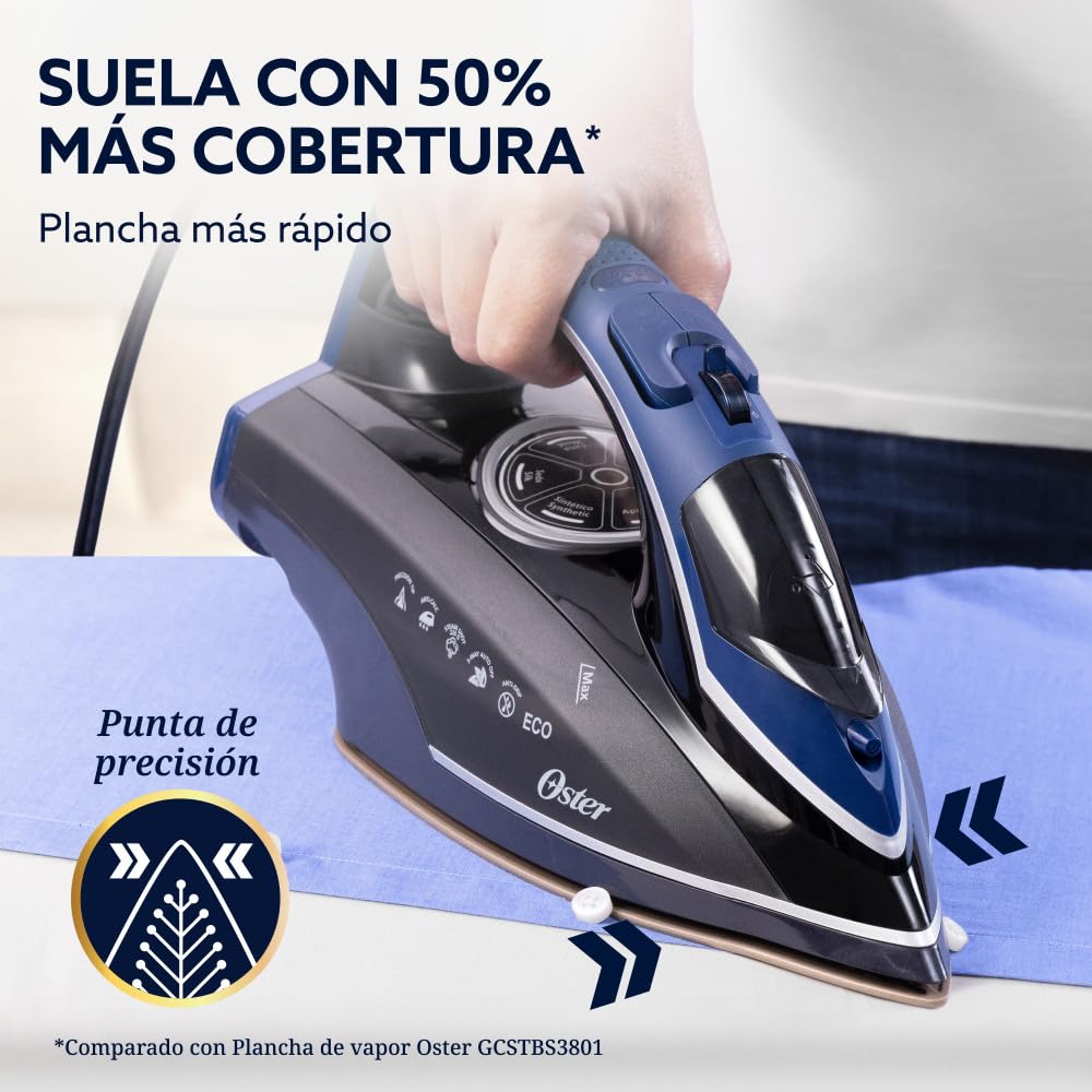 Oster Plancha de Vapor, Diamond Steam Max S8200, Digital, Golpe de Vapor 220 g/min, Suela XL Cerámica con Diamante, Vapor Vertical, Antigoteo, Azul Oscuro, GCSTDPD8201-013