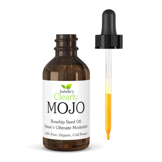 Clearly MOJO de Isabella: Aceite de Rosa Mosqueta Orgánico 100% Puro, Prensado en Frío, Sin Hexano | Hidratante Natural para Rostro, Cabello, Uñas y Cutículas | En Frasco de Vidrio - 60ml