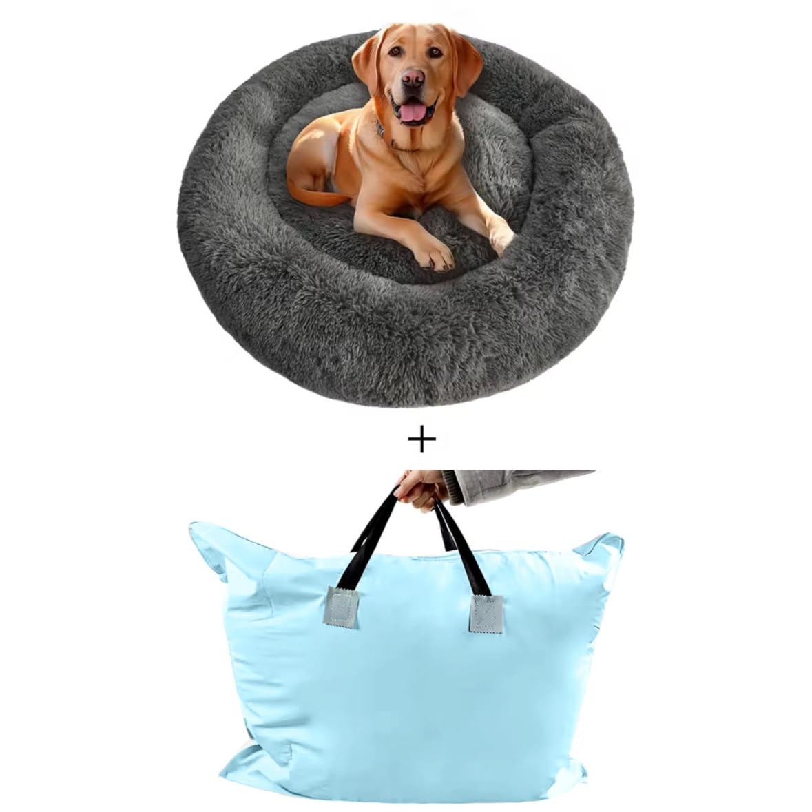 HANESHER Cama Ortopédica para Perro Grande – Memory Foam Antiestrés con Felpa Suave, Base Antideslizante + Bolsa de Regalo – Ideal para Mascotas con Dolor Articular (Gris)