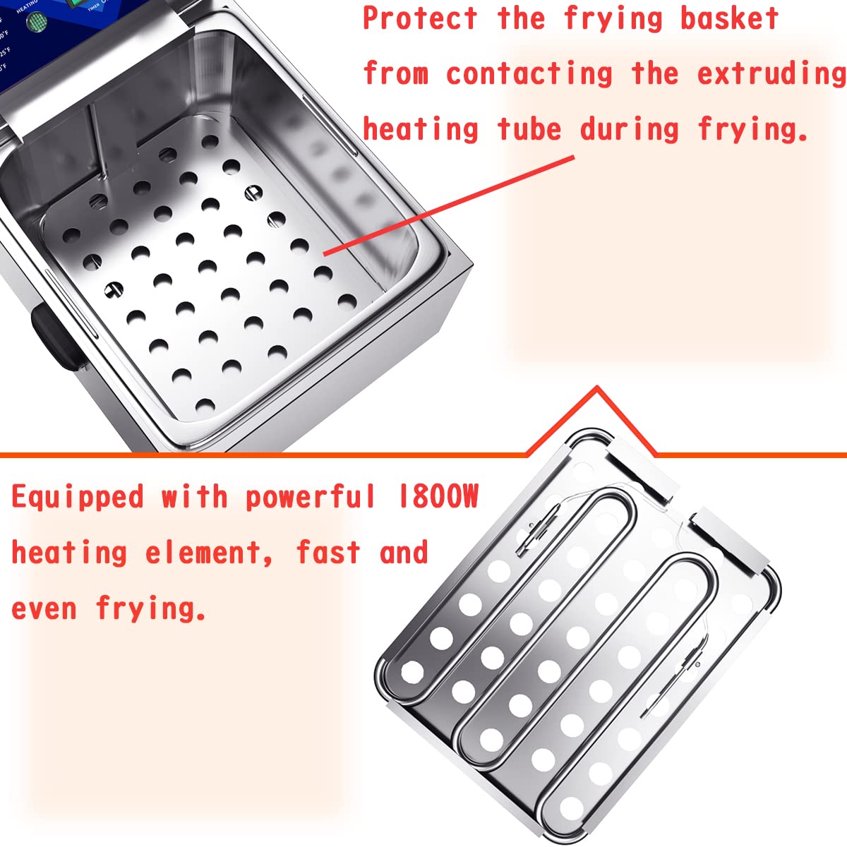 Iproods Freidora eléctrica con cesta y tapa, máquina de freír de acero inoxidable para cocina comercial y doméstica, con temperatura y tiempo ajustable, 110 V (10.5 QT*2)